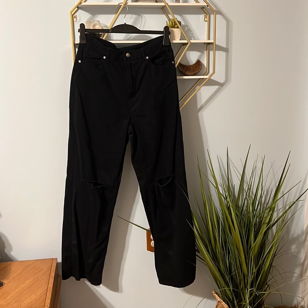 Wide Leg High Waist Distressed Jeans